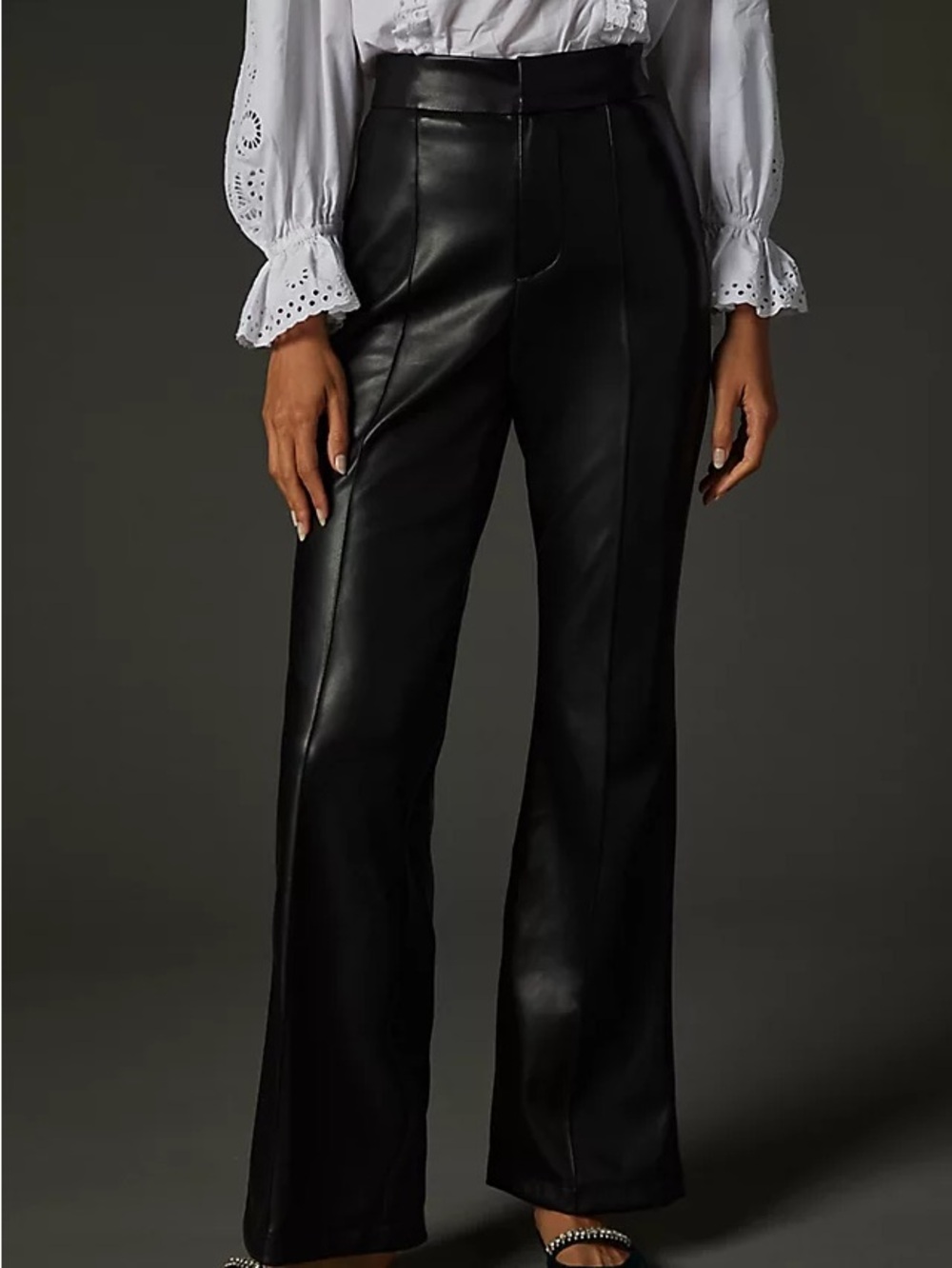 Love Tree Faux Leather Flat Front Wide Leg Black Pants Size Medium Side Zipper